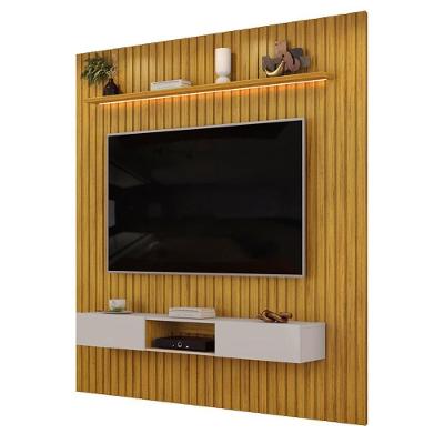 Painel para TV Trento 75" 223CM MDF Ripado com Bancada LED Cedro-Bali DJ Móveis