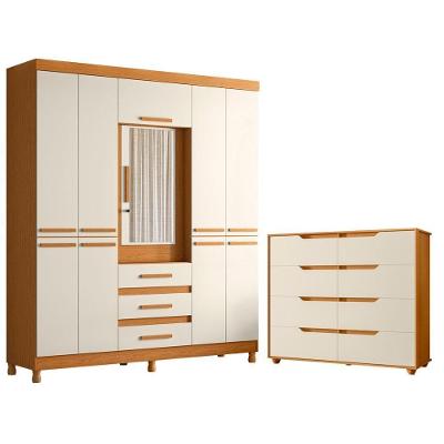 Guarda Roupa Casal New Fusion 10 Portas 3 Gavetas MDF Espelho Cinamomo Off White Albatroz Móveis