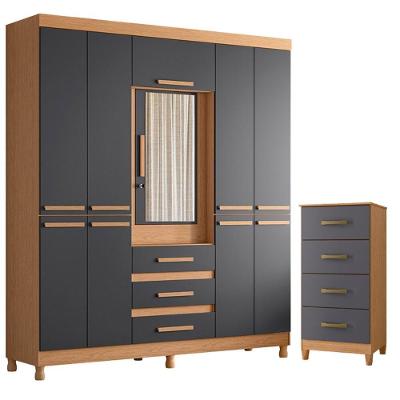 Guarda Roupa Casal New Fusion 10 Portas Basculante 3 Gavetas MDF Freijo Titanium com Espelho