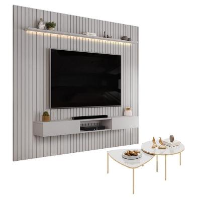 Painel para TV Trento 275 Ripado 75" 275CM MDF com Bancada LED Bali com Mesa Lina DJ Móveis