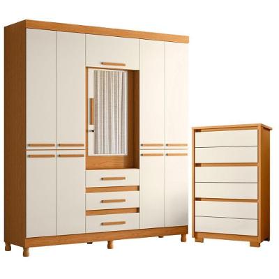 Guarda Roupa Casal New Fusion 10 Portas 3 Gavetas MDF Cinamomo Off White Albatroz Móveis