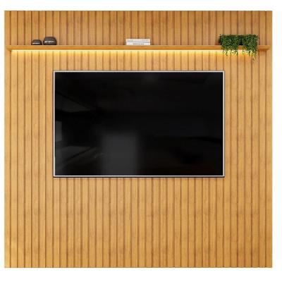 Painel para TV Trento 250 para TV 75 Polegadas MDF Ripado Cedro com LED Café Laqueado DJ Móveis