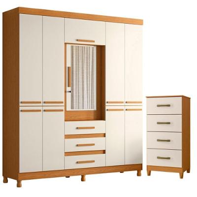 Guarda Roupa Casal New Fusion 10 Portas 3 Gavetas MDF Cinamomo Off White Albatroz Móveis