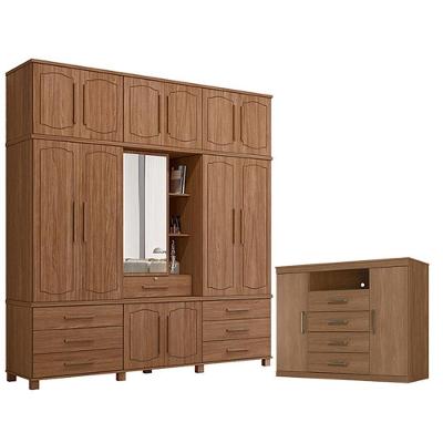 Guarda Roupa Casal Londres Capelinha 13 Portas de Bater 7 Gavetas MDF-MDP Jatobá Acetinado Santos