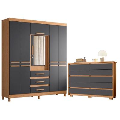 Guarda Roupa Casal e Cômoda New Fusion e Duetto 10 Portas Basculante 10 Gavetas MDF MDP Freijo