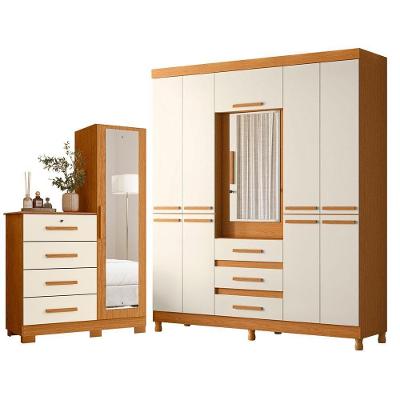Guarda Roupa Casal e Cômoda New Fusion e Belize Plus 10 Portas 3 Gavetas MDF Cinamomo Off White