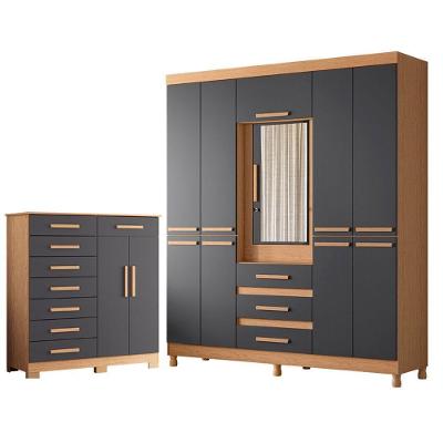 Guarda Roupa Casal e Cômoda New Fusion e Verona 10 Portas 3 Gavetas MDF Freijó Titanium Albatroz