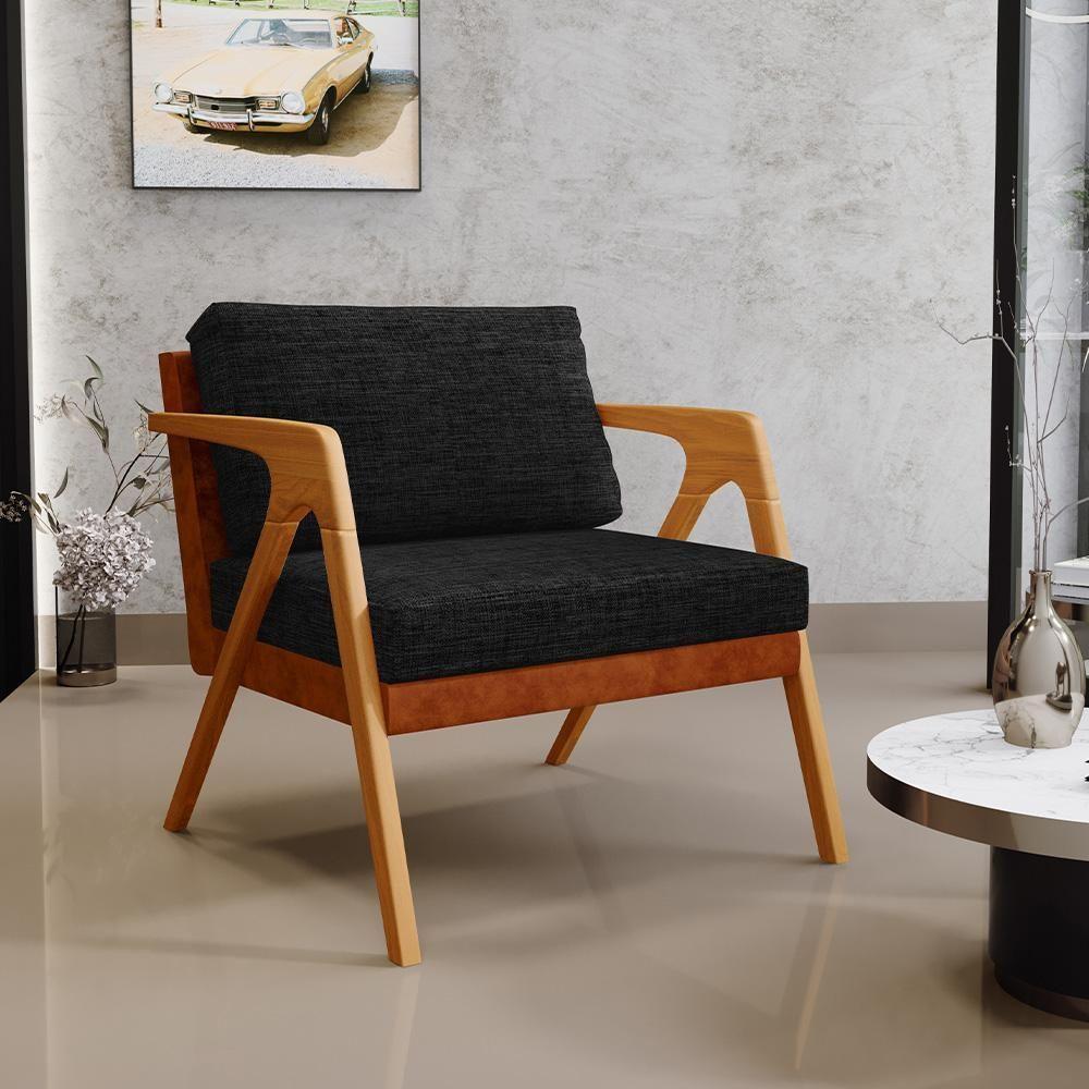 Kit 03 Poltronas Sala L02 Couríssimo Camel Linho Chumbo - 8