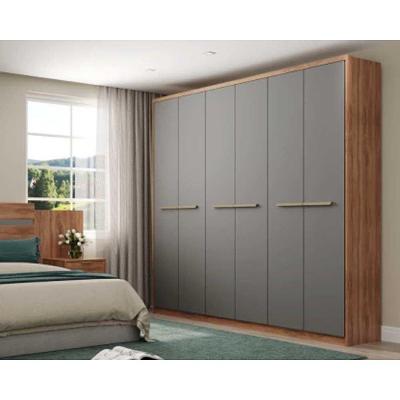 Guarda Roupa Casal Belmont 1154 6 Portas de Bater 3 Gavetas MDP Cor Freijo C- Cinza Titanio Móveis