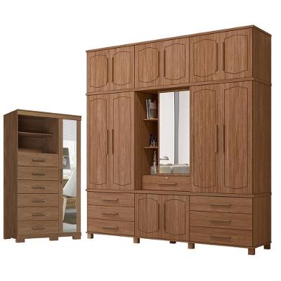 Guarda Roupa Casal e Cômoda Londres Capelinha Marabá 13 Portas Bater 7 Gavetas MDF-MDP Espelho