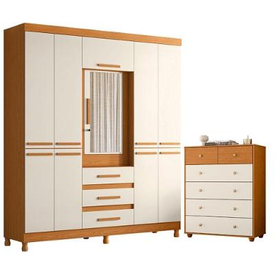 Guarda Roupa Casal + Cômoda New Fusion 10 Portas 6 Gavetas MDF Cinamomo Off White Albatroz Móveis
