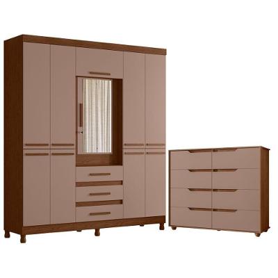 Guarda Roupa Casal New Fusion 10 Portas Basculante MDF Espelho Nogueira Capuccino Albatroz Móveis