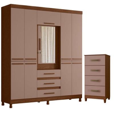 Guarda Roupa Casal New Fusion 10 Portas Basculante 3 Gavetas MDF Nogueira Capuccino Albatroz Móveis