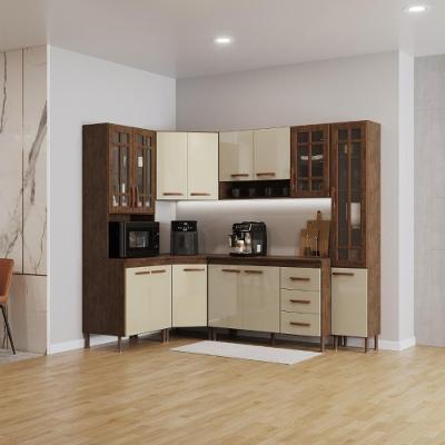 Cozinha Modulada Completa Lisboa 14 Portas 3 Gavetas MDP 375CM Noce-off-white