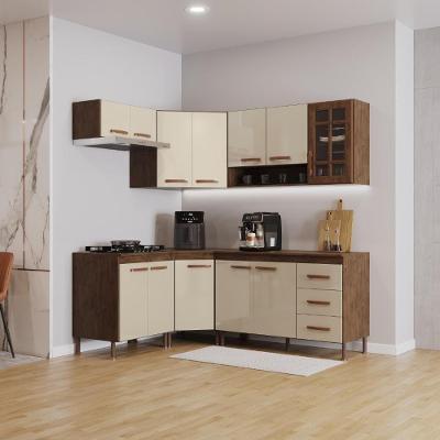 Cozinha Modulada Completa Lisboa 12 Portas 3 Gavetas MDP 340CM Noce Off-White Fidelita Móveis
