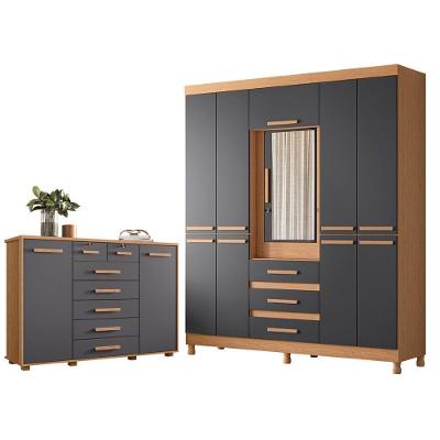 Guarda Roupa Casal e Cômoda New Fusion Fontana 10 Portas 3 Gavetas MDF MDP Freijó Titanium Albatroz