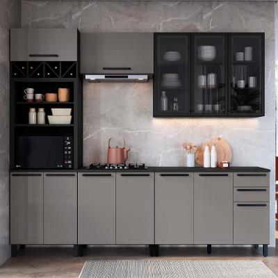 Cozinha Completa Modulada Mônaco 11 Portas 3 Gavetas MDP 270CM Chumbo Titânio