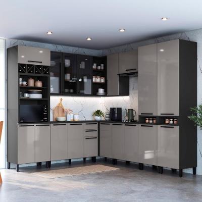 Cozinha Completa Modulada de Canto Mônaco 17 Portas 3 Gavetas MDP 519CM Titânio Fidelita Móveis