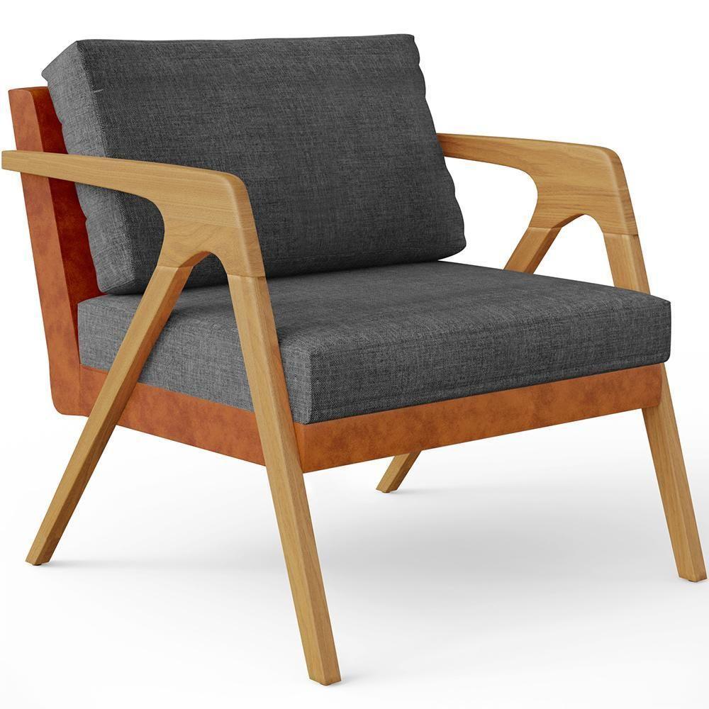 Kit 03 Poltronas Sala L02 Camel Linho Cinza Escuro - 7