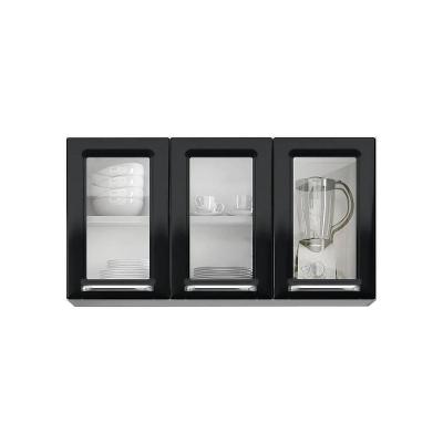 Armário Aéreo de Cozinha Luce 105CM 3 Portas Aço Vidro Preto Itatiaia