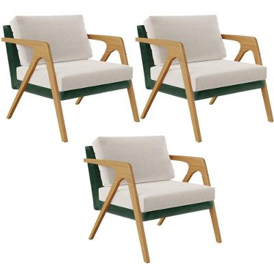 Kit 3 Poltronas Decorativas Pietra L02 Sala Estar Verde Natural Lyam Decor