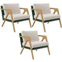 Kit 03 Poltronas Sala L02 Facto Verde Musgo Linho Cru - 1