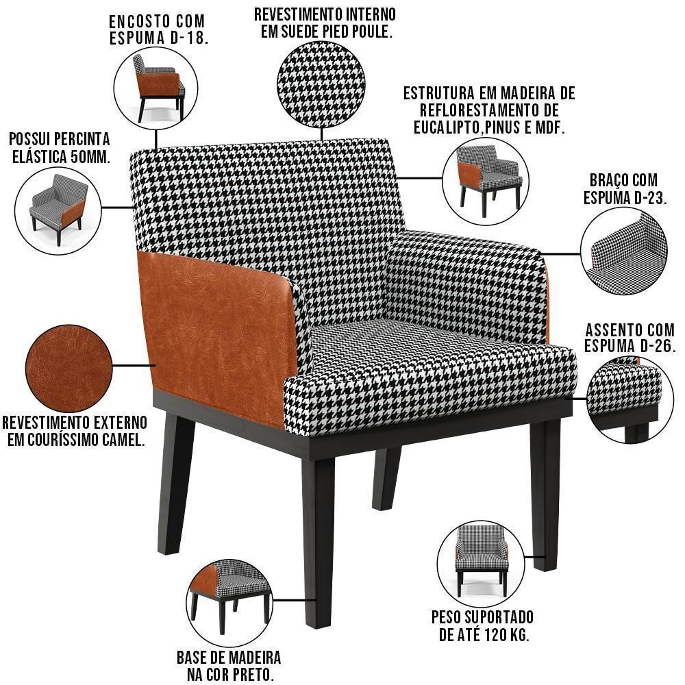 Kit 03 Poltronas Base Preto Suede Pied Poule Camel - 8