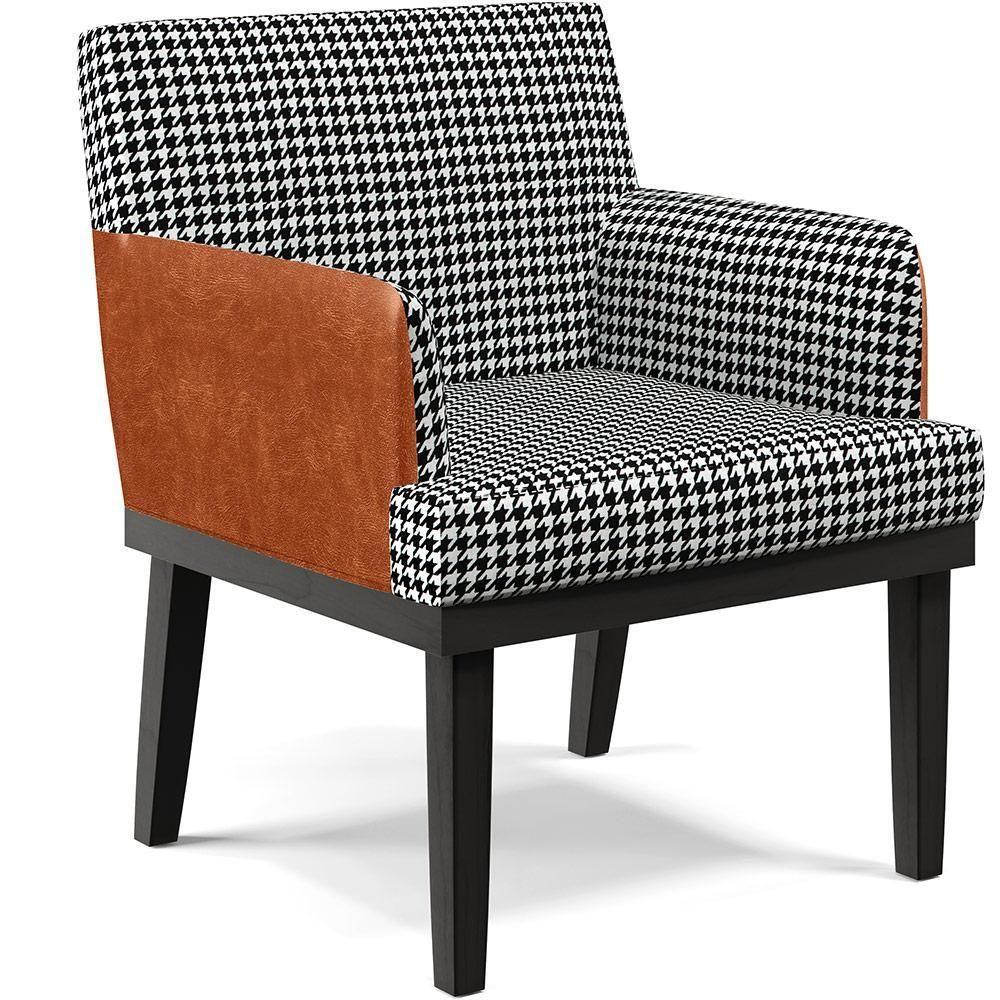 Kit 03 Poltronas Base Preto Suede Pied Poule Camel - 9