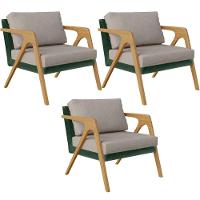 Kit 03 Poltronas Sala L02 Facto Verde Musgo Linho Bege - 1