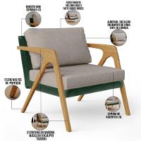 Kit 03 Poltronas Sala L02 Facto Verde Musgo Linho Bege - 9