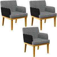 Kit 03 Poltronas Base Mel Suede Pied Poule Couríssimo Preto - 1