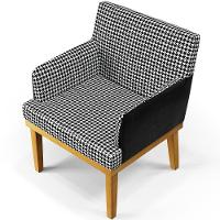 Kit 03 Poltronas Base Mel Suede Pied Poule Couríssimo Preto