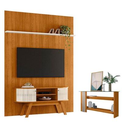 Painel Piso ao Teto Interlagos com Rack Bancada Atlanta Silverstone e Aparador Frizz Cinamomo White