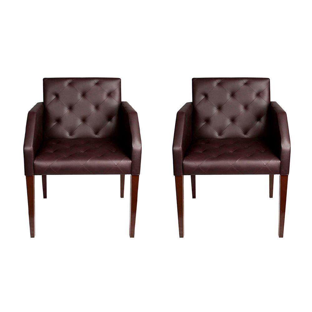 Kit 2 Poltronas Decorativa Nina Em Tecido Sintético Costura Capitonê - Marrom - Cor: Marrom - 1