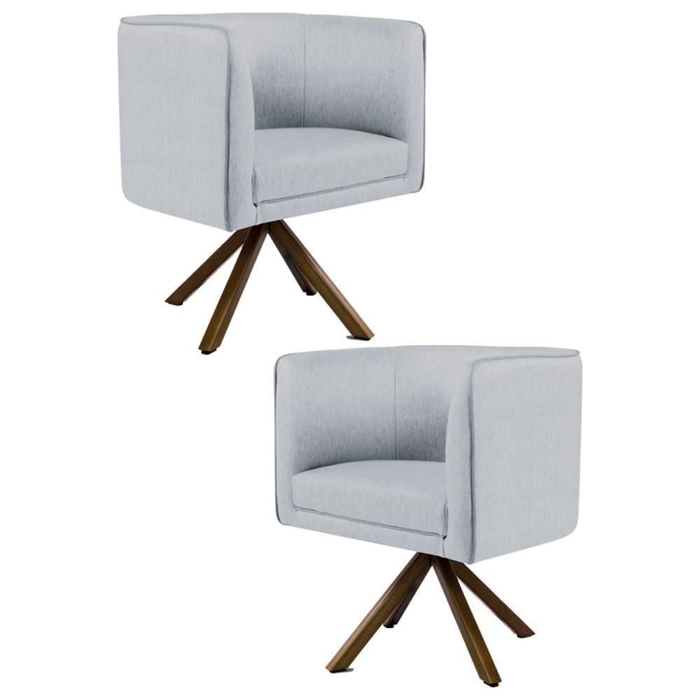 Kit 2 Poltronas Base Madeira Betina C-315 Linho Cinza - 1