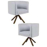 Kit 2 Poltronas Base Madeira Betina C-315 Linho Cinza - 1