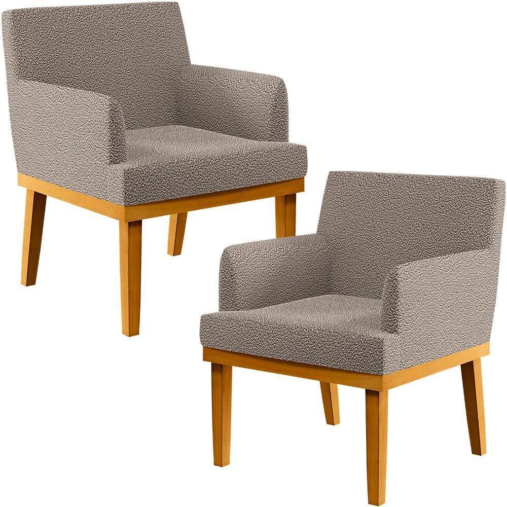 Kit 2 Poltronas Base Mel Beatriz W01 Bouclê Bege - 1