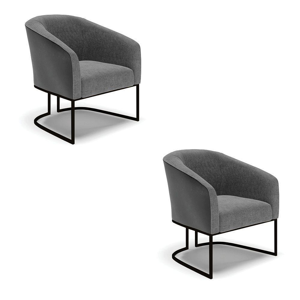 Kit 2 Poltronas Stella Corano Preto Com Linho Grafite A26 Base Industrial Preto - D'Rossi - 1