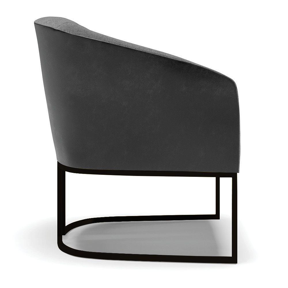 Kit 2 Poltronas Stella Corano Preto Com Linho Grafite A26 Base Industrial Preto - D'Rossi - 5