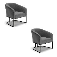 Kit 2 Poltronas Stella Corano Preto Com Linho Grafite A26 Base Industrial Preto - D'Rossi - 1