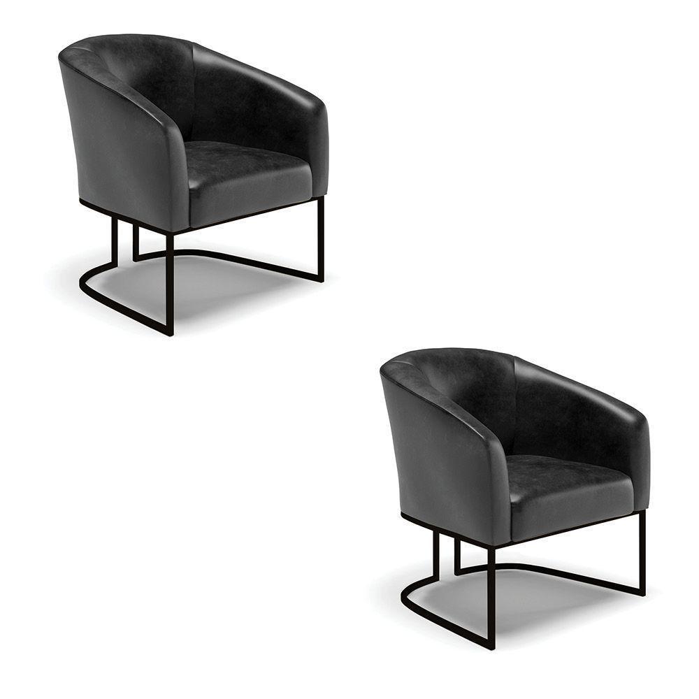 Kit 2 Poltronas Stella Corano Base Industrial Preto - D'Rossi Cor Preto - 1