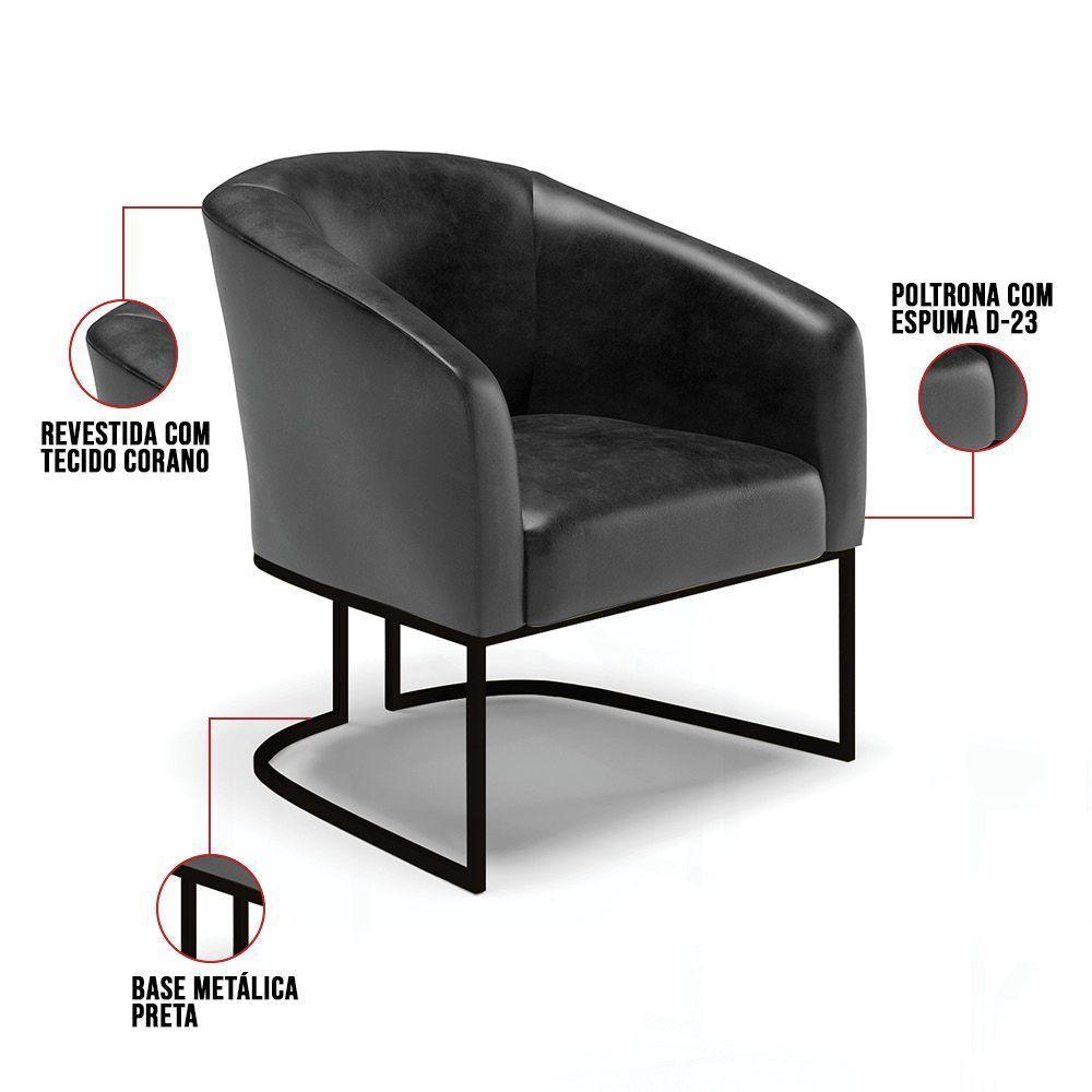 Kit 2 Poltronas Stella Corano Base Industrial Preto - D'Rossi Cor Preto - 4