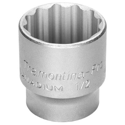Soquete Estriado Em Aço Cromo Vanadio 28 Mm - Encaixe 1-2" Tramontina Pro