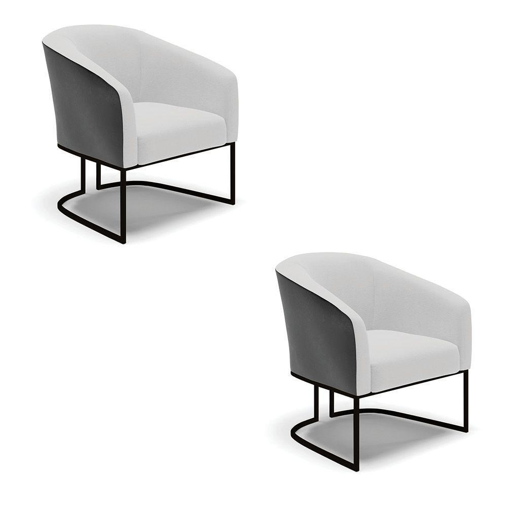 Kit 2 Poltronas Stella Corano Preto Com Linho Cinza A05 Base Industrial Preto - D'Rossi - 1