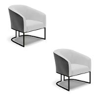 Kit 2 Poltronas Stella Corano Preto Com Linho Cinza A05 Base Industrial Preto - D'Rossi - 1