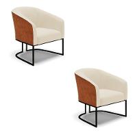 Kit 2 Poltronas Stella Corano Nozes Com Linho Bege A19 Base Industrial Preto - D'Rossi - 1