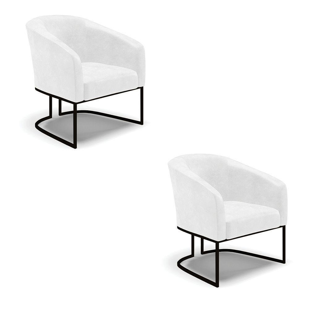 Kit 2 Poltronas Stella Corano Branco Base Industrial Preto - D'Rossi - 1
