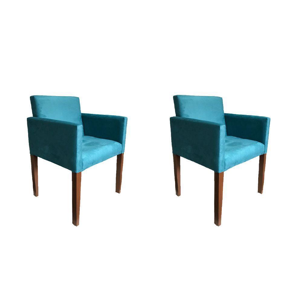 Kit 2 Poltronas Nina Para Escritório Sala De Recepção Tecido Suede - Azul Turqueza - Cor: Azul - 1
