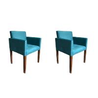Kit 2 Poltronas Nina Para Escritório Sala De Recepção Tecido Suede - Azul Turqueza - Cor: Azul - 1