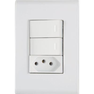Conjunto 4x2 Com 2 Interruptores Simples 10 A 250 V E 1 Tomada 2p+t 10 A 250 V Tramontina Liz Branco